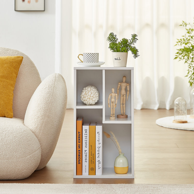 Bibliothèque blanche Altamonte à 3 cubes, petite armoire de rangement avec tablettes ouvertes à 2 niveaux, rangement cubique moderne pour petits espaces
