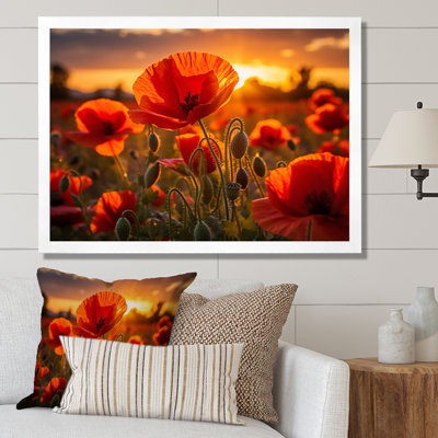 «Red Poppies Field With Sunset II», reproduction d'art sur toile coquelicots