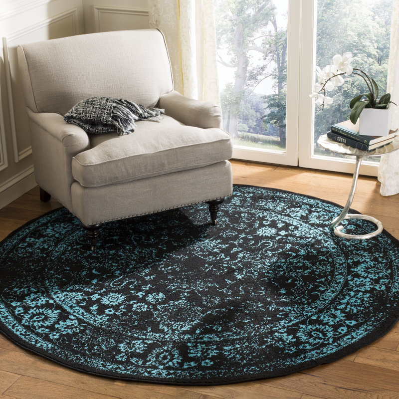 Stromsburg Floral Area Rug, Round 182 cm, Black/Teal