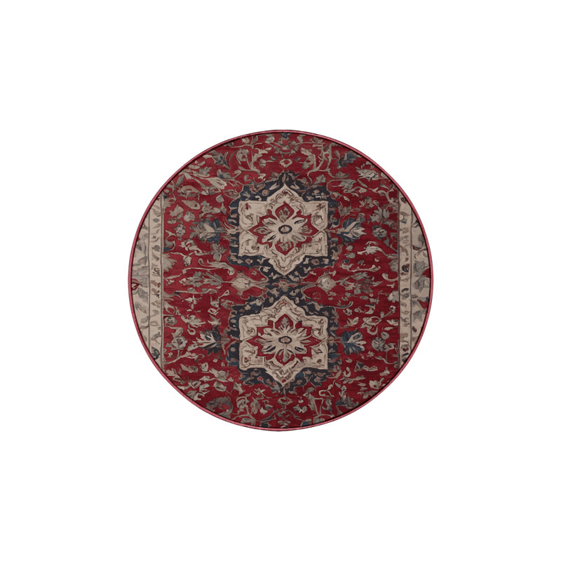Machine Washable Red Area Rug, Round 3'