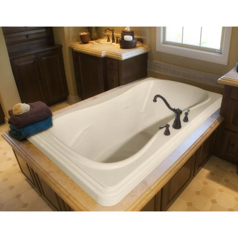 Baignoire acrylique tourbillon à chute 72" x 48" Designer, Biscuit, Laiton satiné