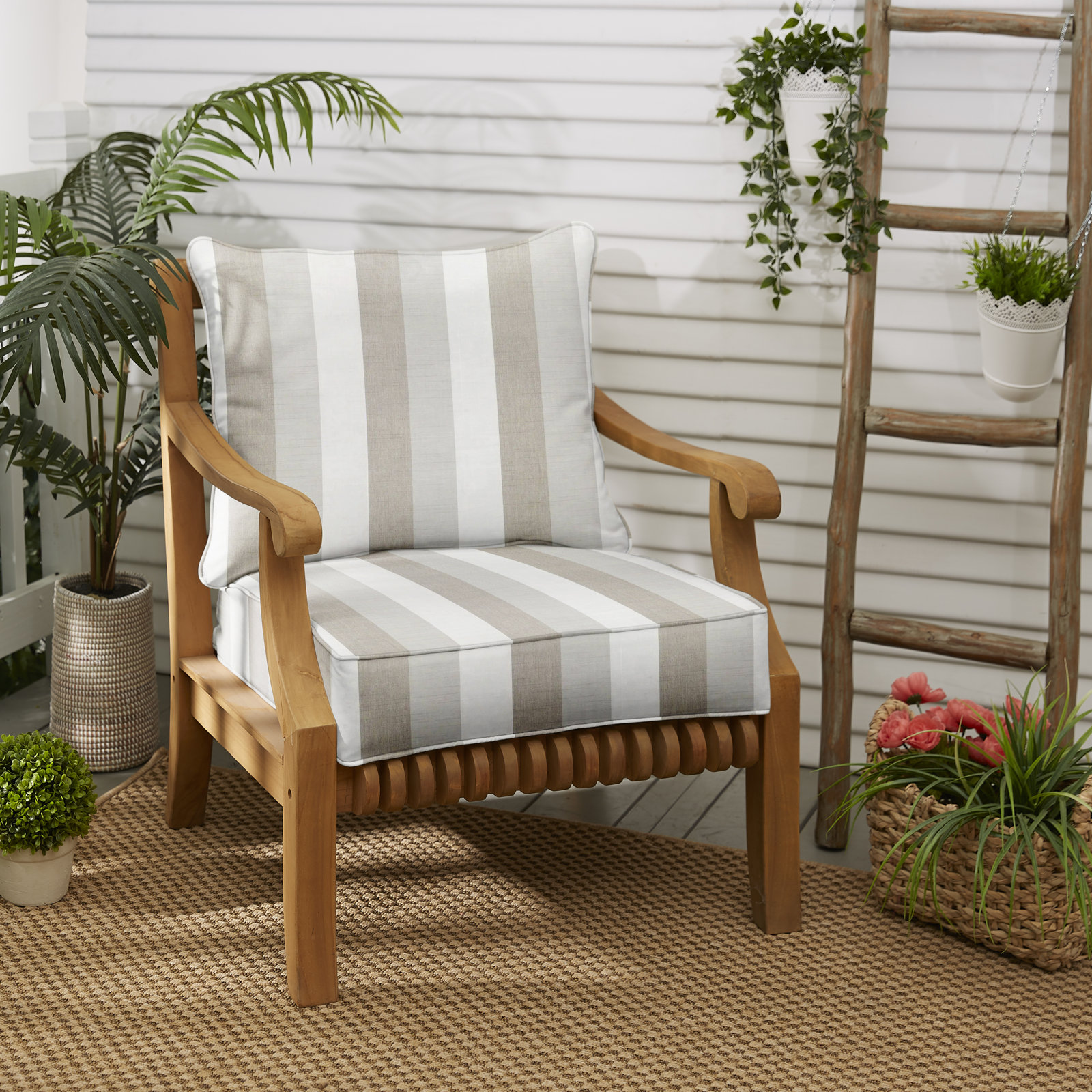 Calheta Sunbrella® Seat and Back Cushion, Brown Stripe Sunbrella®, 22.50" W x 22.50" D