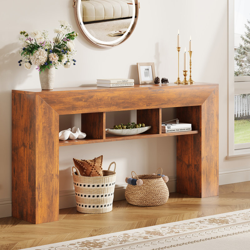 Table basse 63 po avec tablettes de rangement à 3 niveaux et console rustique étroite pour le vestibule ou le salon