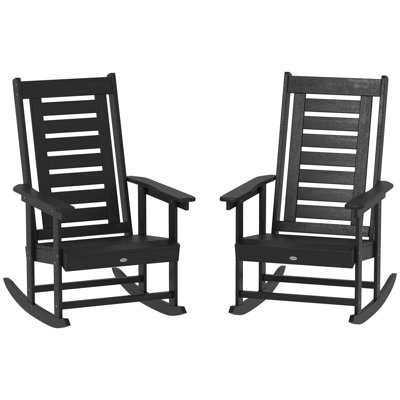 Outdoor Rocking Chairs Set of 2, HDPE Patio Rocking Chairs with 28" High Back and Wide Armrests, All-Weather Slatted Porch Rockers for Garden, Balcony by Rosecliff Heights