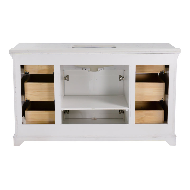 Fossen 60'' Single Bathroom Vanity with Top, White, Engineered Marble
