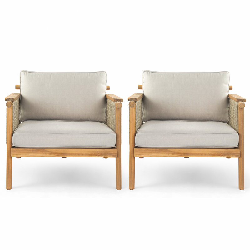 Fauteuil club d'extérieur en bois d'acacia, ensemble de 2