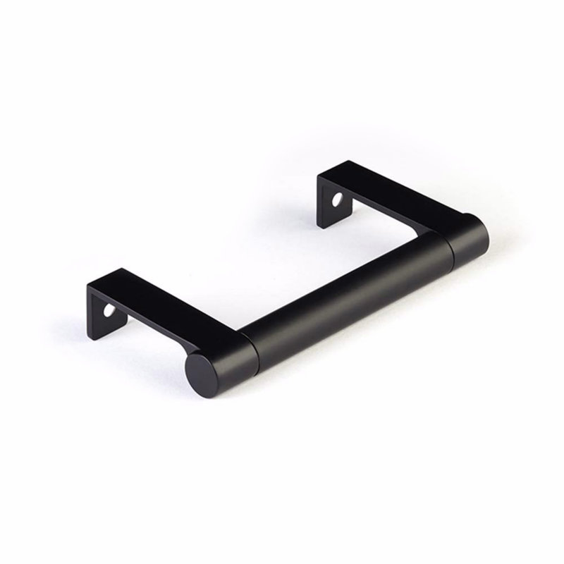 Emtek Select Cabinet Edge Pull 3-3/4in cc, Round Stem & Smooth Pull, Polished Chrome, Flat Black