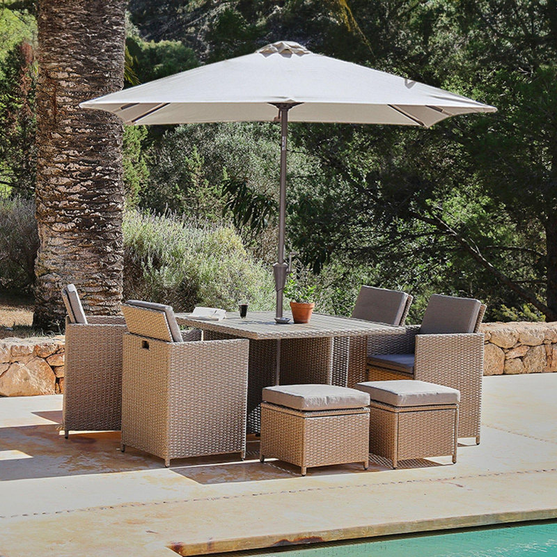 Quinden All Weather Wicker/Rattan 8 - Person with Cushions, Brown, Cream
