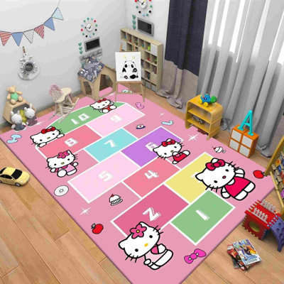 62.9" x 90.5"Hello Kitty Rug, Hello Kitty Theme Hopscotch Game Rug