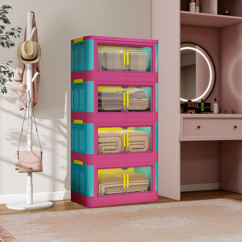 Stackable Plastic Storage Cabinet With Wheels, 4