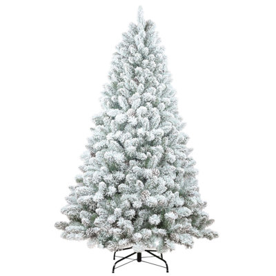 4FT Flocked Christmas Tree with Pine Cones – Snowy PVC Artificial Holiday Tree, 366 Branch Tips, 21 Natural Pinecones, Sturdy Metal Stand, Full Shape for Seasonal Decoration