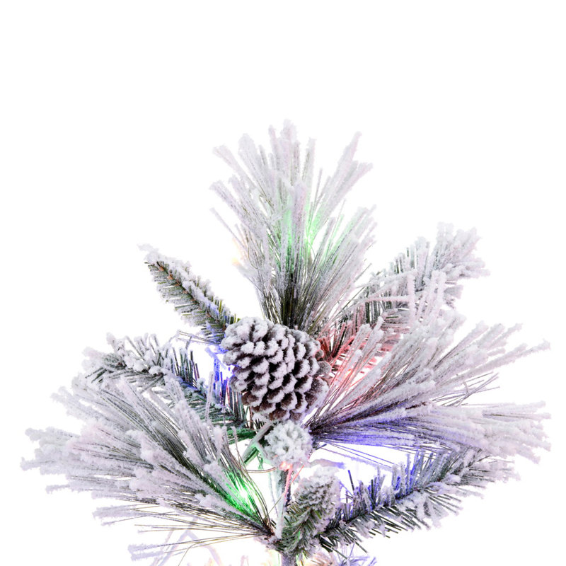 Vickerman 7.5'' X 49" Flocked Atka Pine Artificial Christmas Tree, 3Mm LED Color Changing Lights, 7.5" H