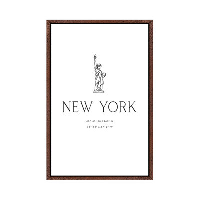 New York Coordinates With Statue Of Liberty Sketch 1 Piece Wall Art on Canvas
