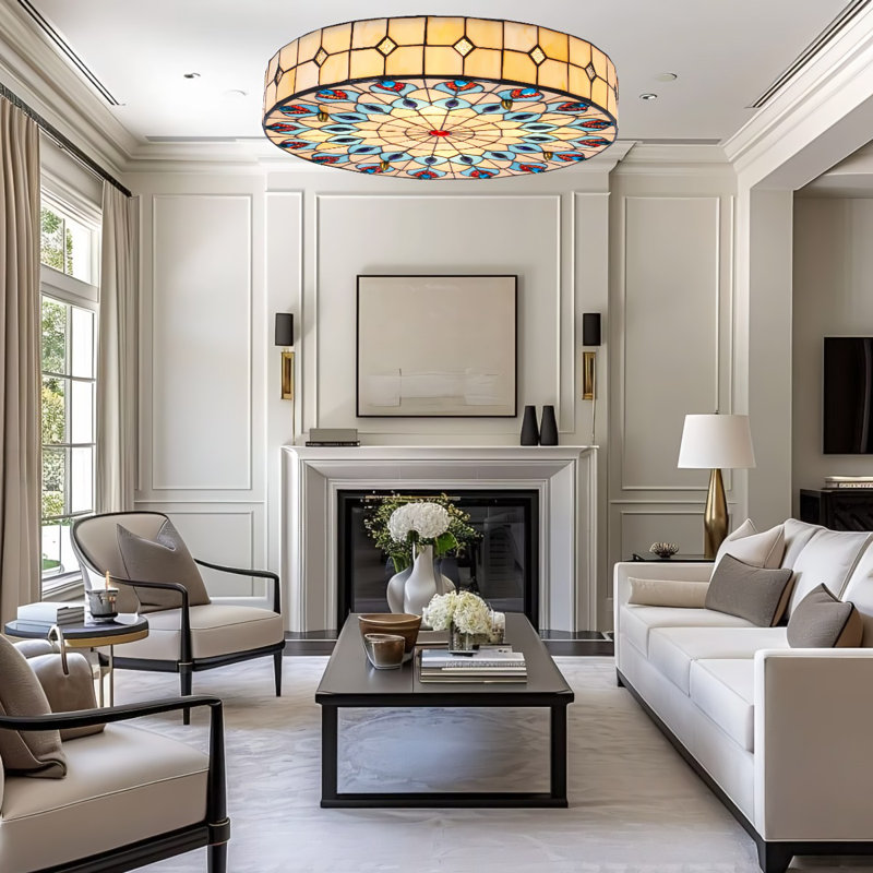 19.7'' Tiffany-style Peacock Tail Shell Ceiling Light