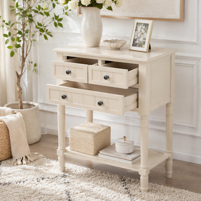 Console étroite, canapé mince avec trois tiroirs de rangement et tablette inférieure pour le salon, assemblage facile