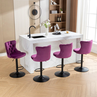 Tabourets de bar pivotants en velours à hauteur réglable de 25 à 33 pouces, base de 17,7 pouces, ensemble de 2 tabourets de bar rembourrés modernes