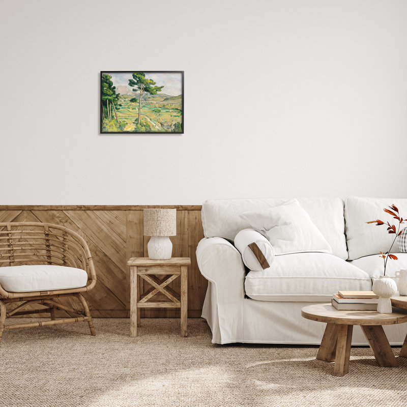 Paysage champêtre vert lointain, H 16 po x l 20 po x P 1,5 po, Giclée encadrée noir minuit