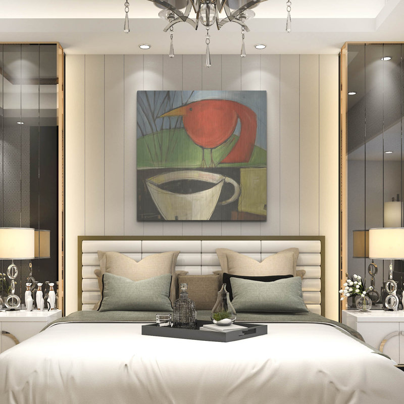 «Coffee and Red Bird» par Tim Nyberg, art mural en métal, H 36 po x l 36 po