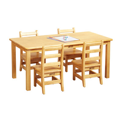 ECR4Kids Rectangular Hardwood Table with Chairs, Kids Furniture, Honey