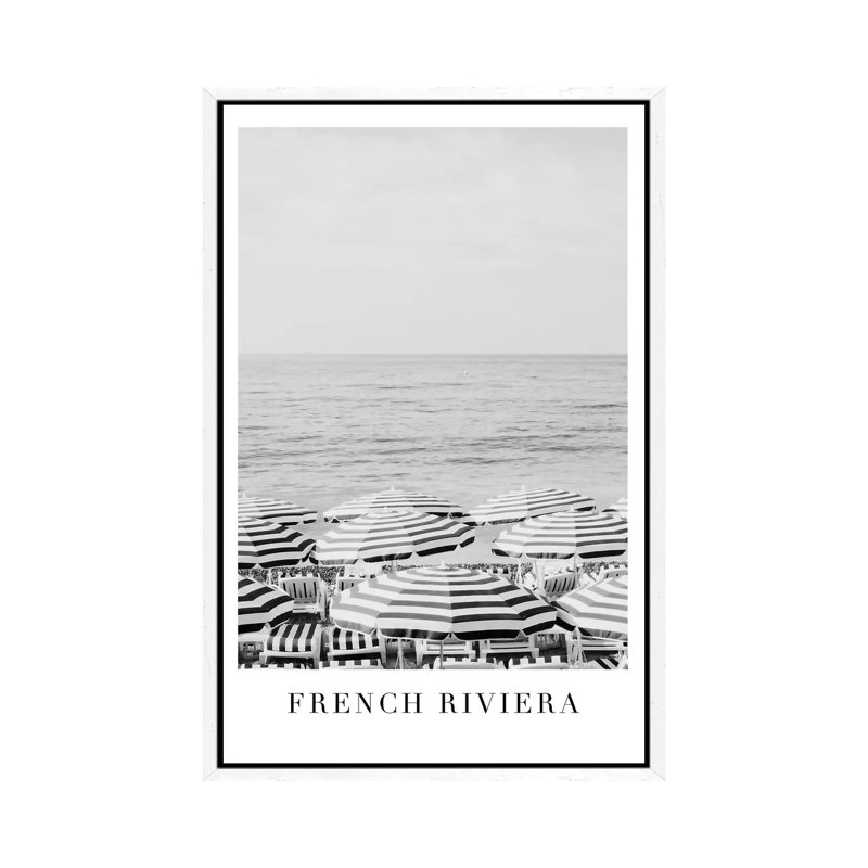 French Riviera Black And White Travel - Print on Canvas, White Framed, 101.6cm H x 66.04cm W x 3.81cm D