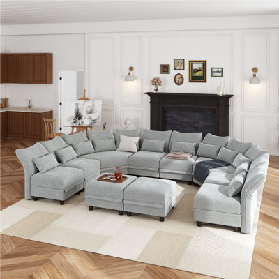 Bernel 130" Wide Chenille Modular Sectional with Ottoman