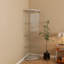 Armoire d'angle éclairée, 4 tablettes vitrées avec une porte, blanc