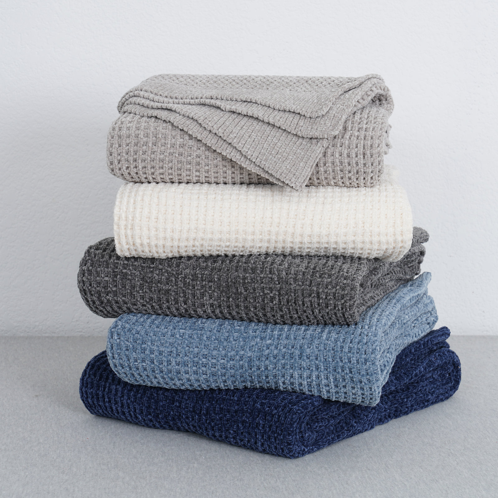 Amor Waffle Knitted Throw Blanket, Cream