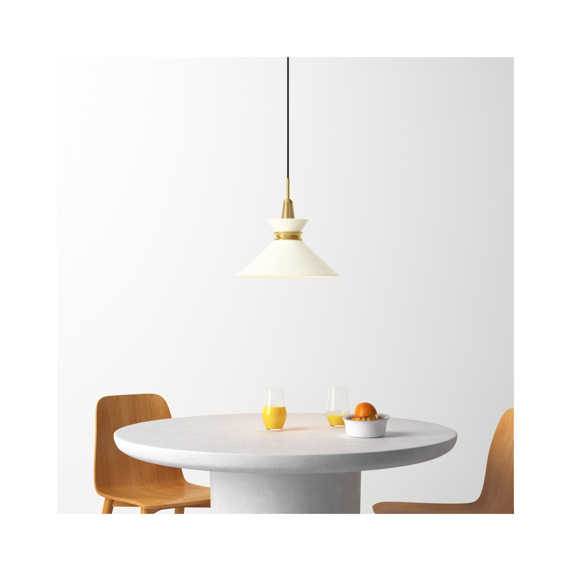 Corby Single Light Metal Pendant, 13.25" H x 14" W x 14" D, Cream, Aged Brass