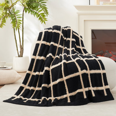 Reversible Faux Fur Knit Blanket Soft Feather Yarn Throw Blanket Lightweight Cozy Washable Fluffy Blanket For Sofa Couch Chair Bed