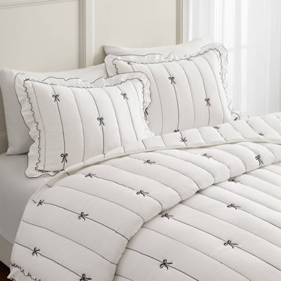 Double Size 3-Piece Bedding Set, Fresh Style With Bow Decor