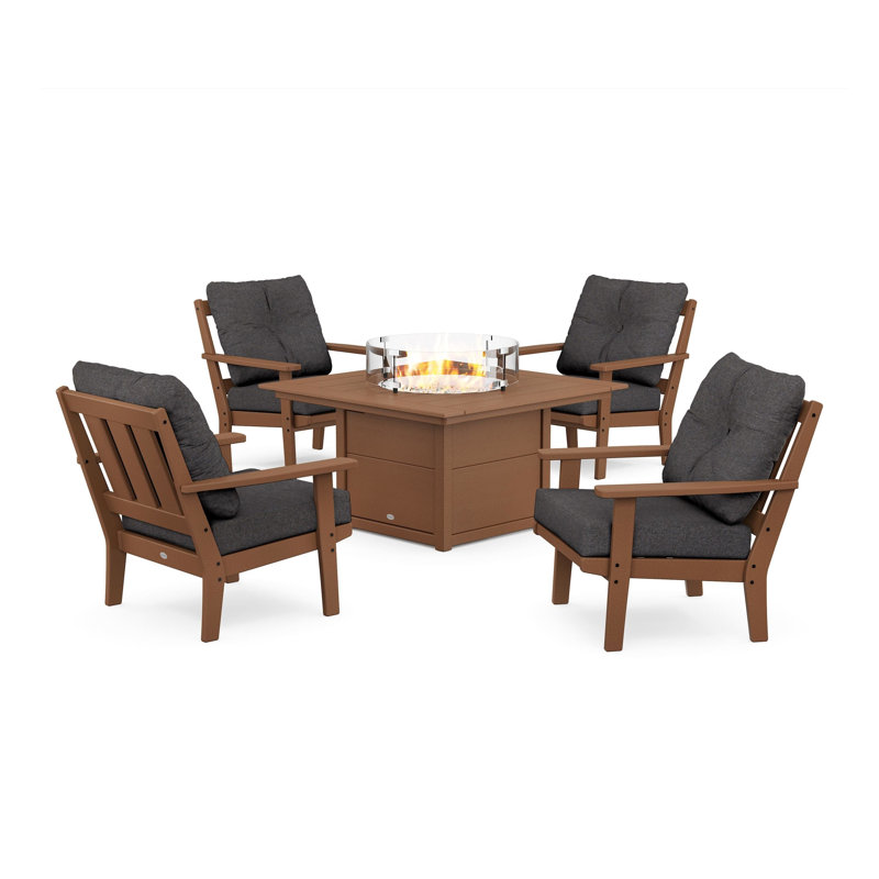 Oxford 5 Piece Multiple Chairs Seating Group with Cushions, Black, Spiced Burlap
