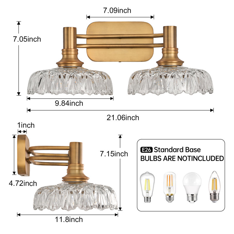 21.06-inch Bathroom Light Fixture, Copper-Finish Vanity Light, UL Certified, Clear