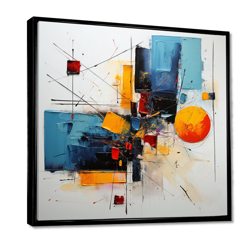 Coucher de soleil orange déconstruit - décoration murale abstraite, Toile avec cadre flottant noir