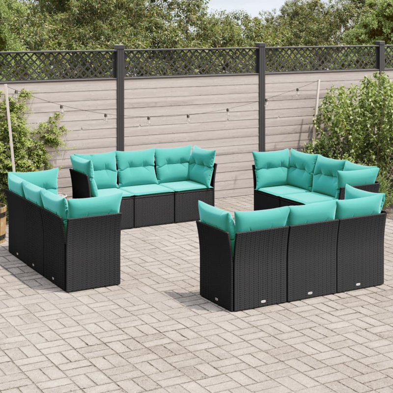  Ensemble de canapé de patio 12 pièces avec coussins en rotin de polyester noir