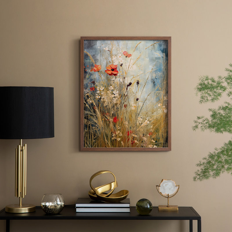 Reproduction encadrée FLORAL Series DCCDXV - bois massif, H 15 po x l 12 po, Noyer