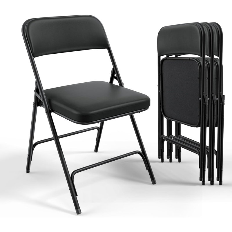 Ensemble de 4 chaises pliantes en polyuréthane noir rembourré épais entièrement assemblées, 17,7 po x 19,7 po x 30,7 po