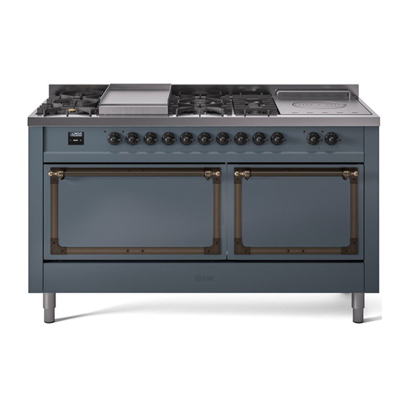 Cuisinière ILVE Nostalgie II Série 60 po à double combustible avec 7 brûleurs scellés, plaque de cuisson, table française (gaz naturel, porte pleine)