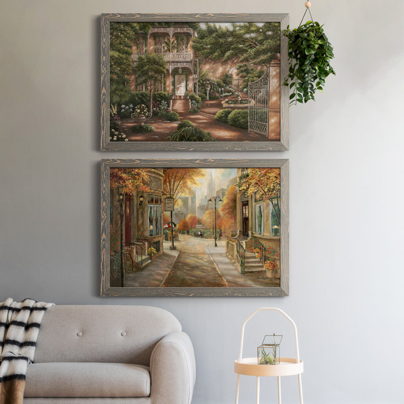 Jane's Courtyard II - ensemble de 2 peintures sur toile encadrées, Encadré gris, H 31 po x l 44 po x P 1 po
