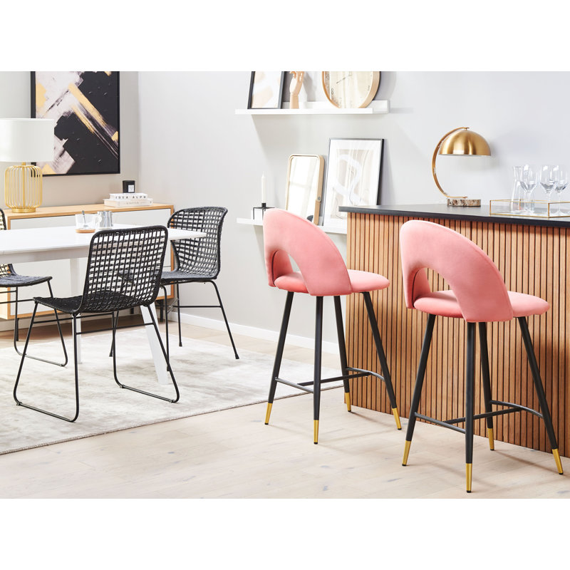 Aubin Upholstered Counter Stool with Metal Frame, Pink