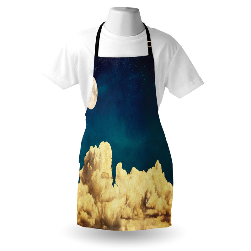 Tablier East Urban Home Night Sky unisexe, nuage pleine lune d'étoiles, taille adulte, bleu foncé blanc