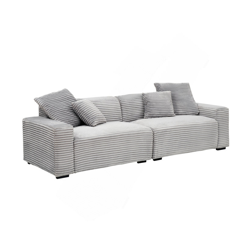 Grand canapé de 104,72 pouces à 4 places avec 4 coussins décoratifs, canapé de salon en velours côtelé confortable, Gris