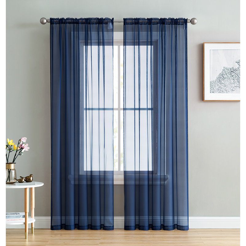 Daxin Sheer Voile Rod Pocket Curtain Panels (Set of 2), Navy Blue, 54" W x 63" L