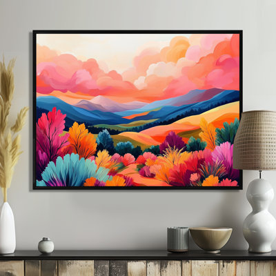 Vibrant Rolling Hills - Pink Landscape Canvas Wall Art