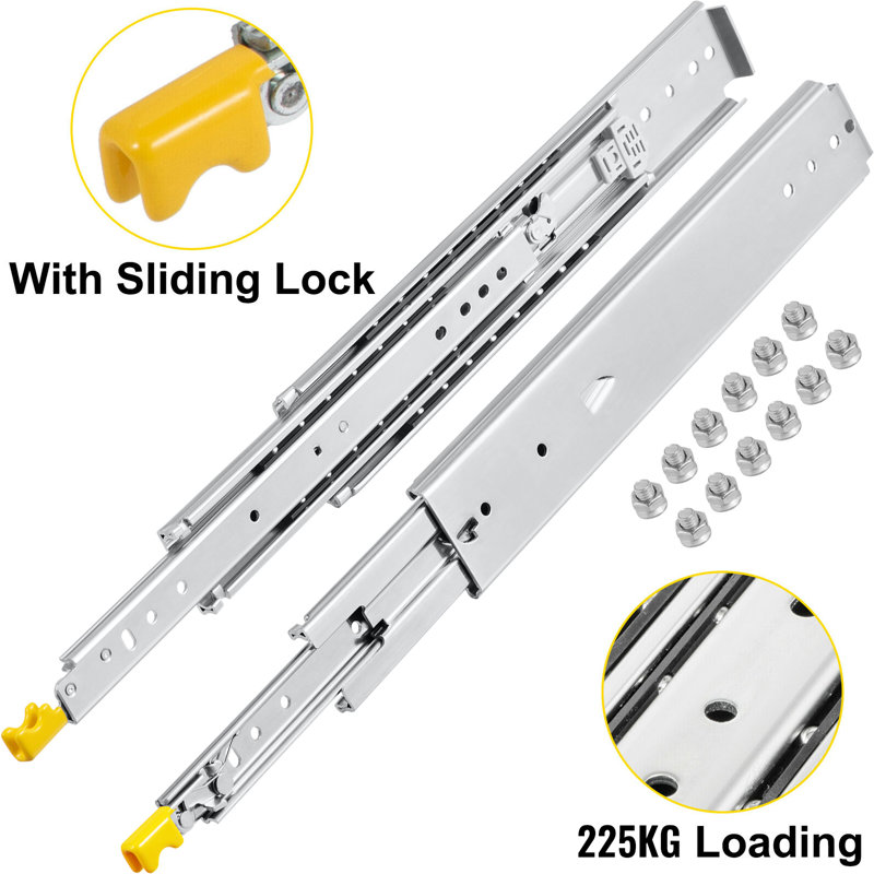 Glissière en métal pleine extension à fermeture latérale, H 0,75 po x l 76 po x P 3 po
