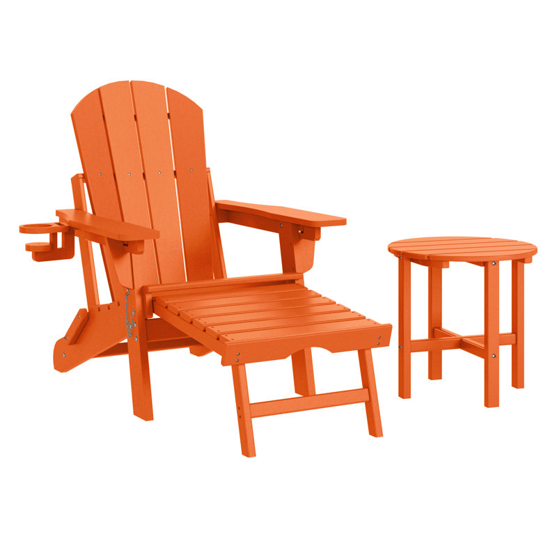 Chaise Adirondack pliante réglable pour l'extérieur avec repose-pieds et table d'appoint ronde Laguna, Orange