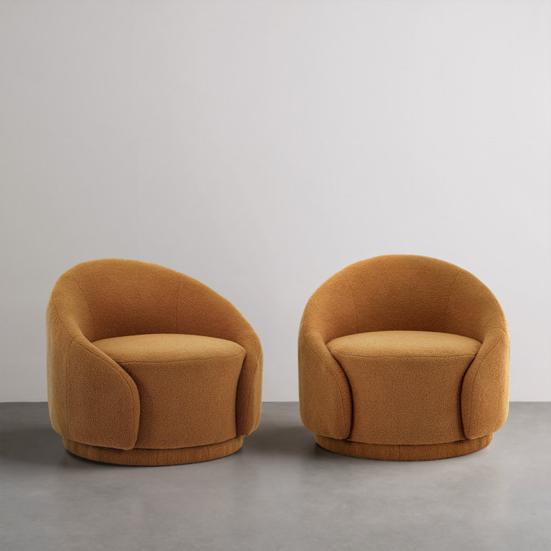 Aunna 89.2Cm Wide Swivel Barrel Chair, Red Brown Teddy