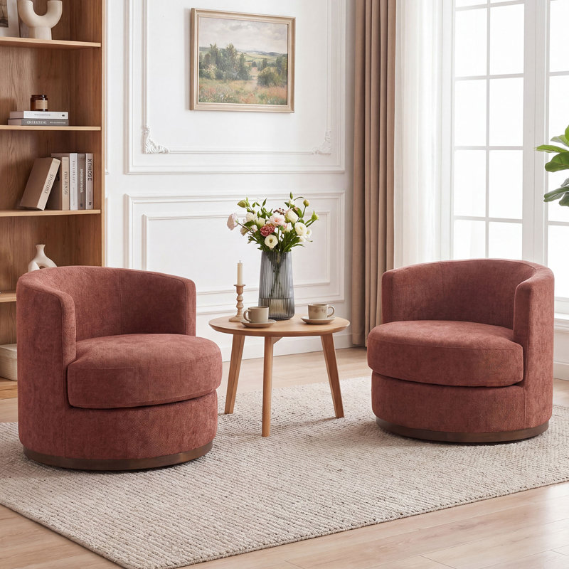 Fauteuil demi-tonneau pivotant en bois massif (ensemble de 2), Orange