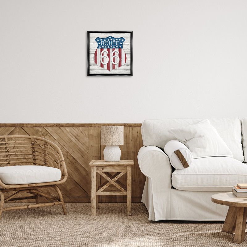  «Rustic Route 66», art mural encadré par Natalie Carpentieri, Cadre flottant noir de jais, H 18 po x l 18 po