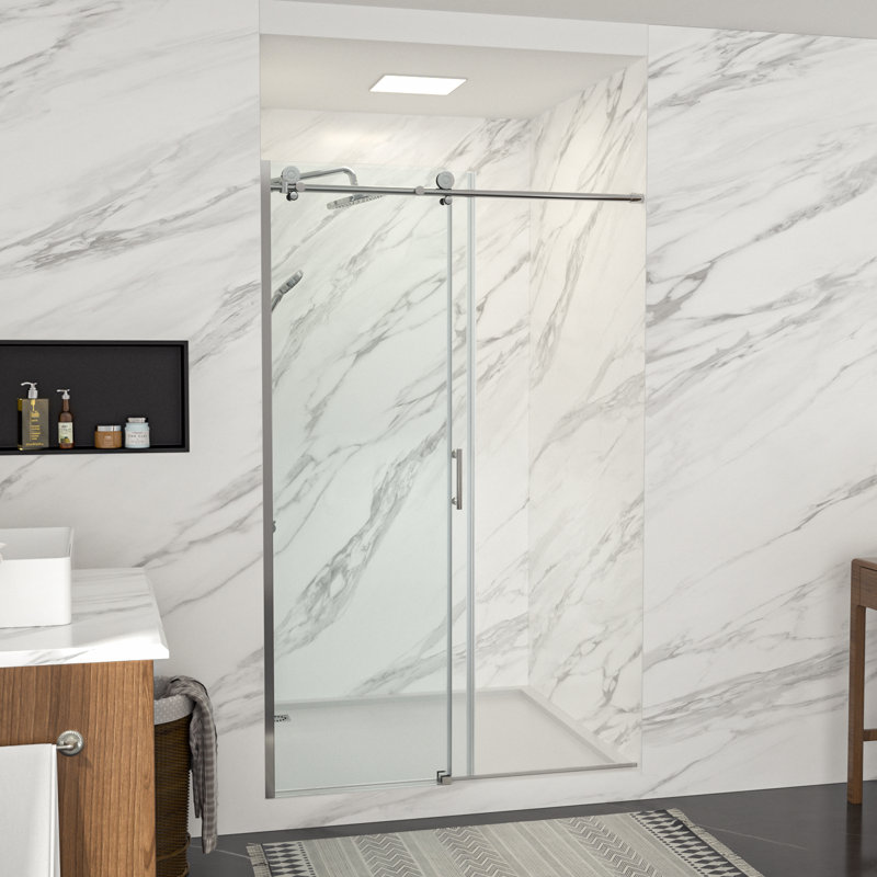 48" W x 76" H Frameless Double Sliding Shower Door with Tempered Glass