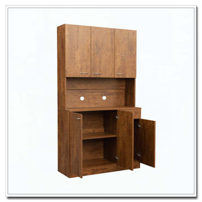 Wardrobe Kitchen Cabinet 6-Doors Open Shelves Drawer